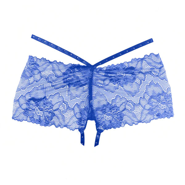 Allure Kelly Lace Crotchless Shorts Blue OS