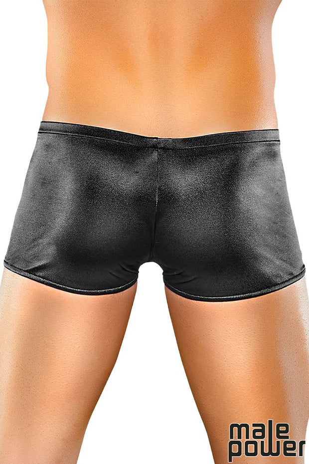 Satin Spandex Low Rise Pouch Short Black OS