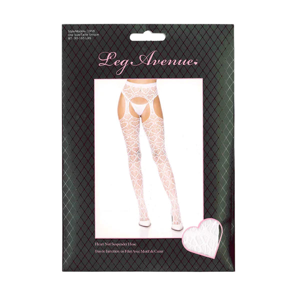 Heart Net Suspender Pantyhose White OS