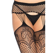 Industrial Net Stockings with Duchess Lace Top Black OS