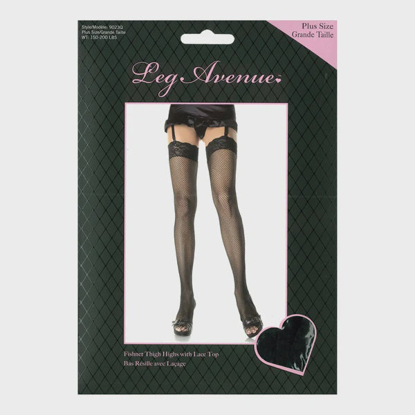 Fishnet Thigh Highs with Lace Top Black OSXL