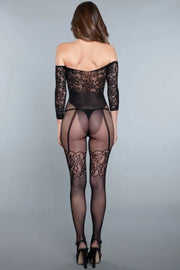 Lace Crotchless Bodystocking Pillow Talk Black OSXL