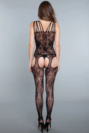 Floral Detail & Crisscross Cut Out Crotchless Bodystocking  OSXL