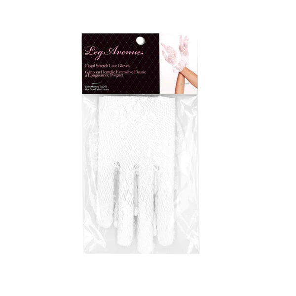 Floral Stretch Lace Gloves White OS