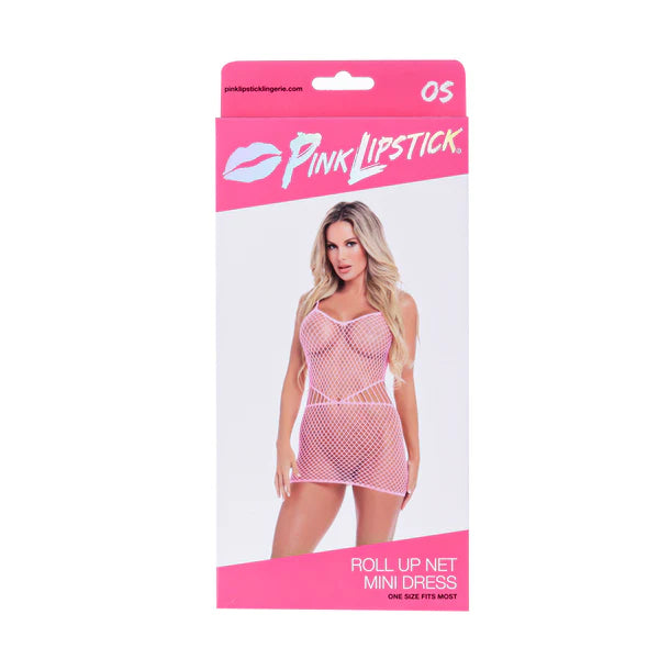 Roll Up Net Pink Mini Dress