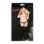 Plaid Printed Nylon Open Front Gartini and Stockings Plaid OSXL
