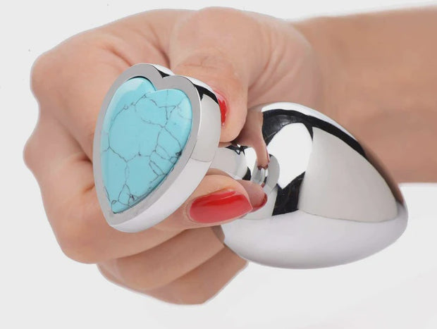 Booty Sparks Gemstones Turquoise Heart Anal Plug Large