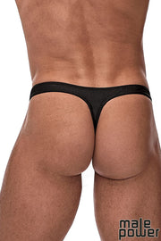 Nylon/Spandex Pull Tab Thong Black O/S