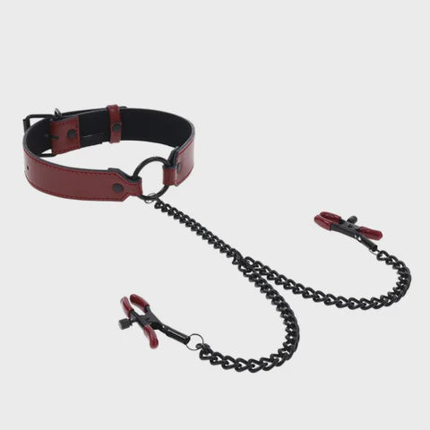 Collar with Nipple Clamps Red & Black