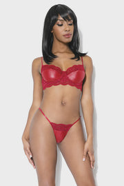 Lace And Matte Merlot Wetlook Bra And Gstring O/S
