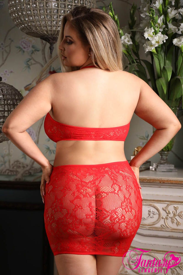 Rhinestone Boning Dress Red OSXL