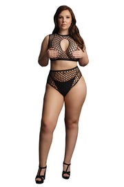 Le Désir Duo Net Key-Hole Black Bra 2pc Set OSXL