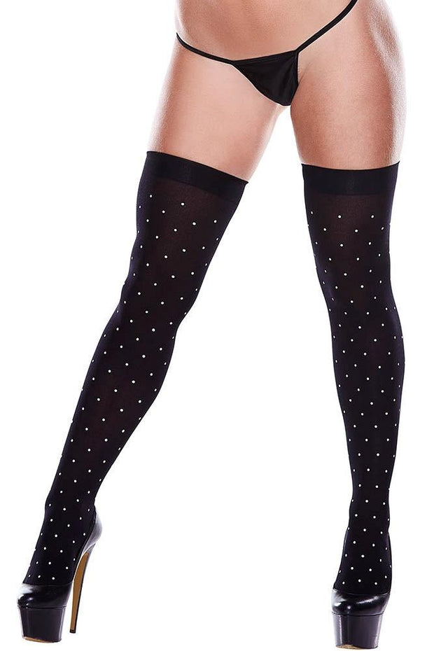 Polka Dot Opaque Thigh Highs in OSXL