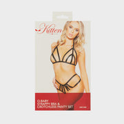 Kitten by Allure O-Baby Strappy Bra & Crotchless Panty Set Black  OS