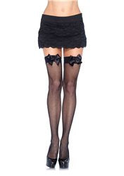 Sheer Thigh High Stockings with Satin Bow Black OS