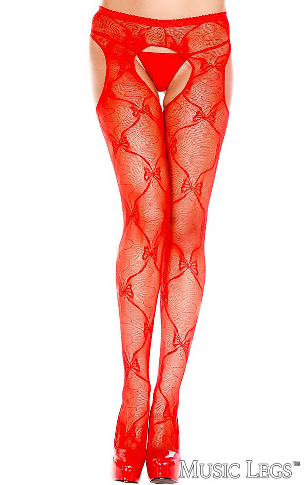 Suspender Pantyhose Bow Lace Red OS