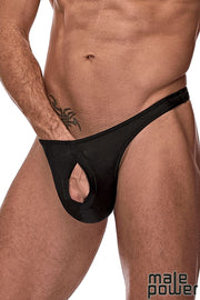 Nylon/Spandex Pull Tab Thong Black O/S