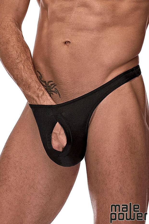 Nylon/Spandex Pull Tab Thong Black O/S