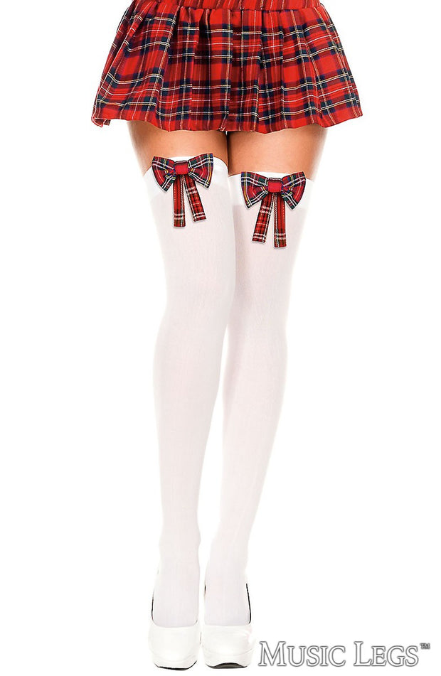 Thigh High School Girl White w/ Red Bow