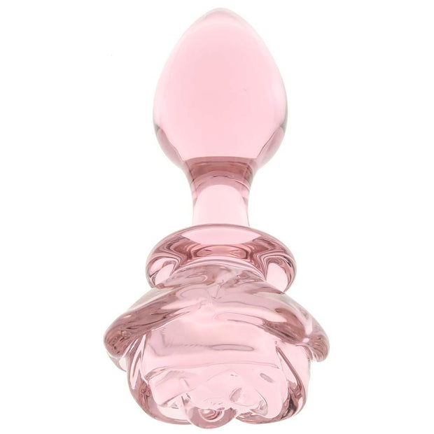 Booty Sparks Pink Rose Glass Anal Plug in Medium