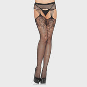 Industrial Net Stockings with Duchess Lace Top Black OS