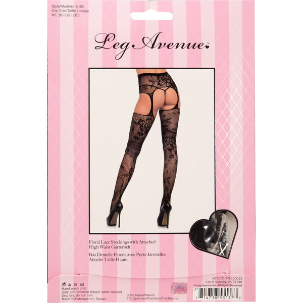 Leg Avenue Floral Lace Stockings with Garter Belt OS