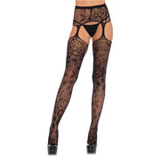 Leg Avenue Floral Lace Stockings with Garter Belt OS