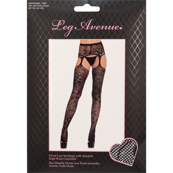 Leg Avenue Floral Lace Stockings with Garter Belt OS