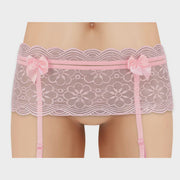 Cherry Wear Lace Garter Belt with Bows Pink OS