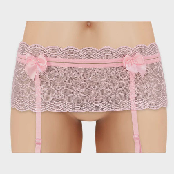 Cherry Wear Lace Garter Belt with Bows Pink OS