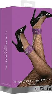 Ouch! Plush Leather Ankle Cuffs - Purple