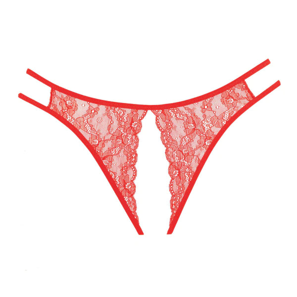 Crotchless Scalloped Lace Honey Panty Red OS