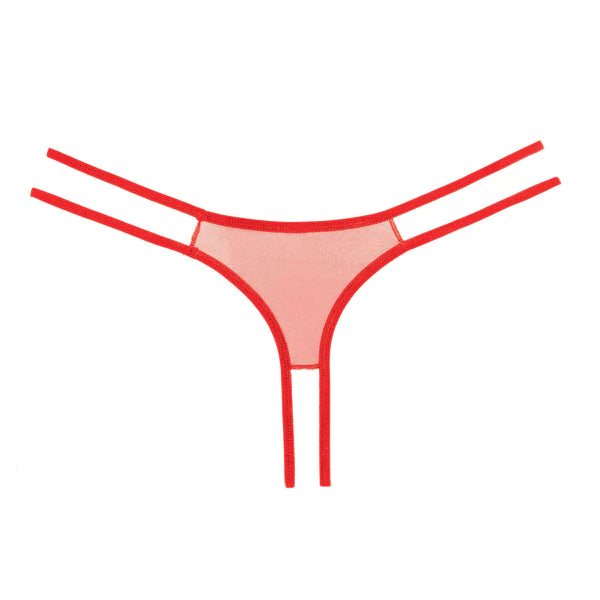 Crotchless Scalloped Lace Honey Panty Red OS