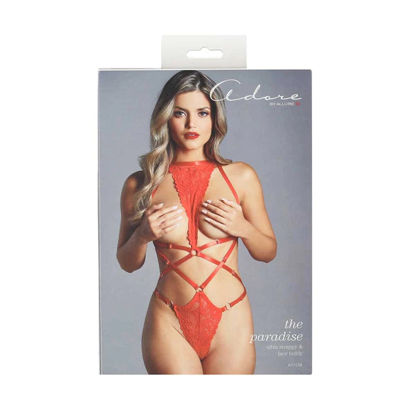 Adore The Paradise Ultra Strappy & Lace Teddy Red OS