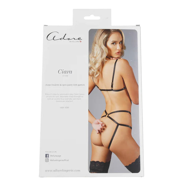 Ciara Choker Bralette & Open Panty With Garters Black OS