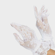 Floral Stretch Lace Gloves White OS