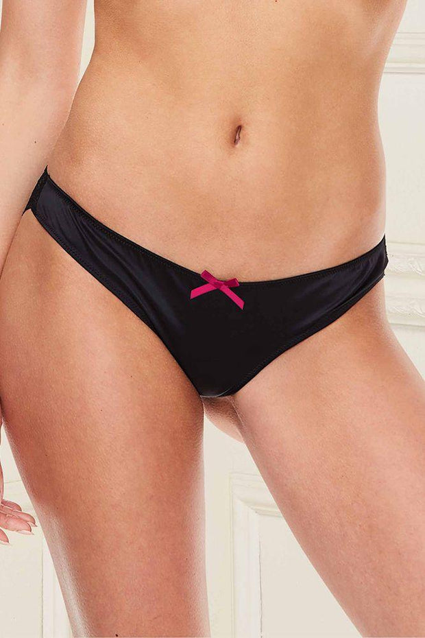 Make It Satin Black Lace Satin Panty Small Pink Bow