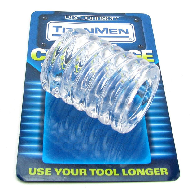 Titanmen Cock Cage Ribbed Textured Crystal Clear Penis Enhancer Package