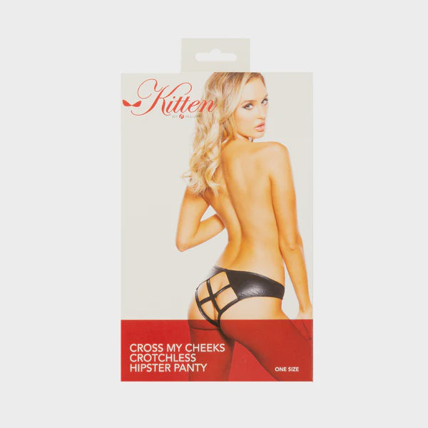 Kitten By Allure Cross My Cheeks Crotchless Hipster Panty Black OS