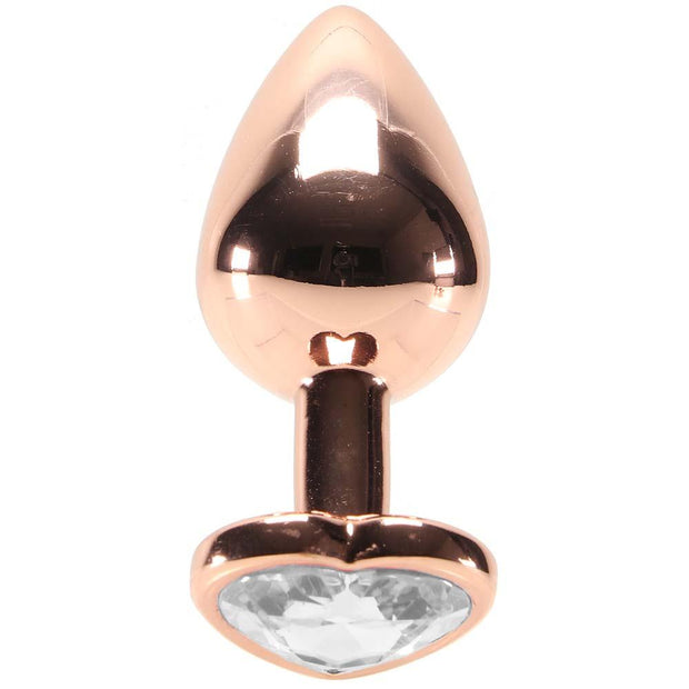Medium Aluminum Plug with Clear Heart Gem in Rose Gold