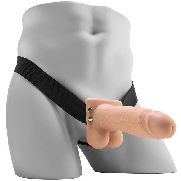 7" Hollow Vibrating Strap-On with Balls in Vanilla
