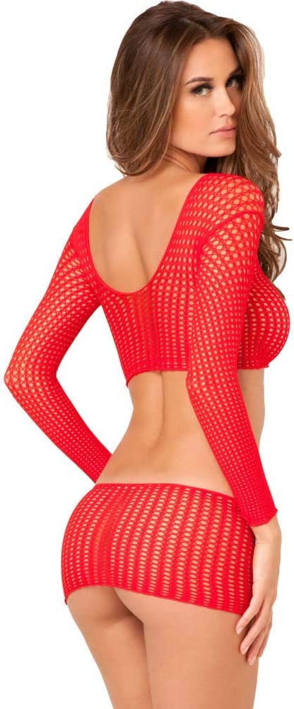 Women's 2pc Quarter Crochet Net Bodystocking OS