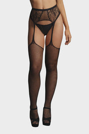 Le Désir Black Fishnet And Lace Garterbelt Stockings