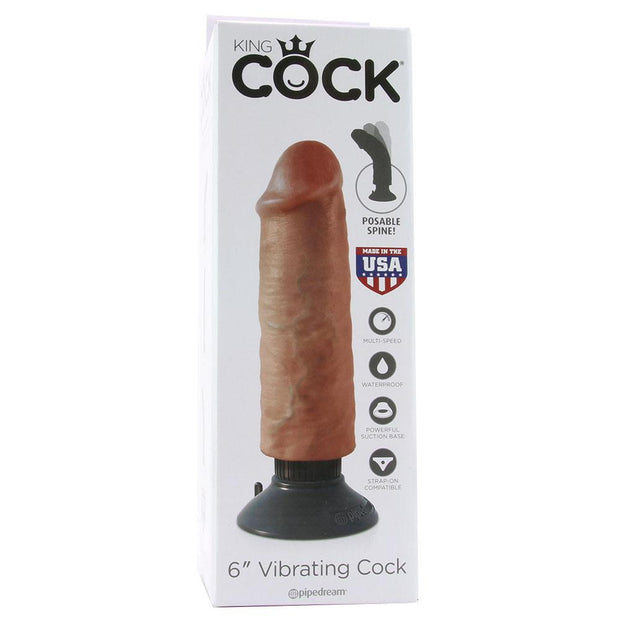 King Cock 6" Vibrating Suction Cup Dildo in Tan