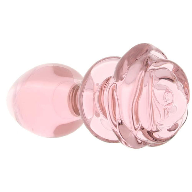 Booty Sparks Pink Rose Glass Anal Plug in Medium
