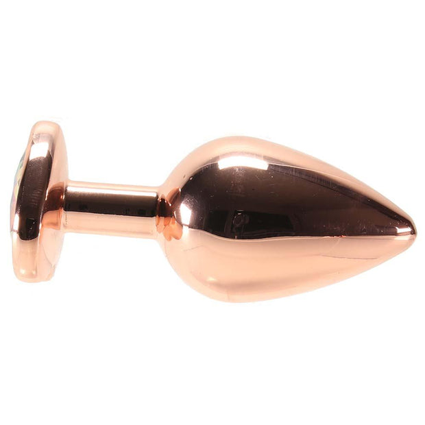 Medium Aluminum Plug with Clear Heart Gem in Rose Gold