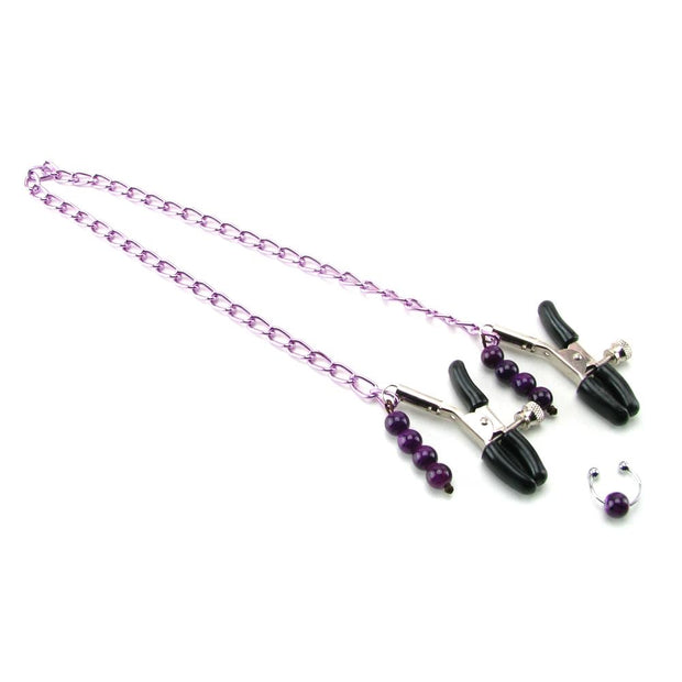 Purple Chain Nipple Clamps with Naval Ring in Purple
