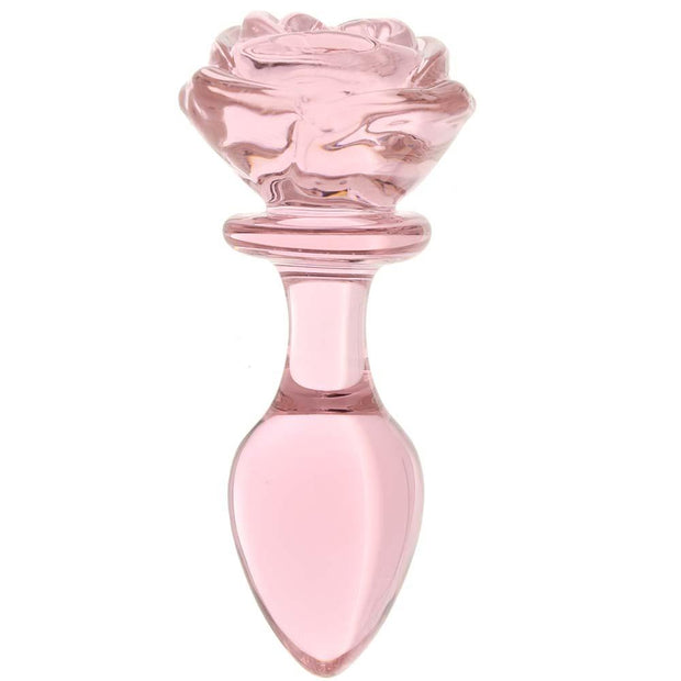 Booty Sparks Pink Rose Glass Anal Plug in Medium
