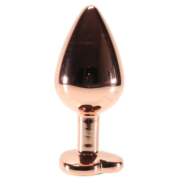 Medium Aluminum Plug with Clear Heart Gem in Rose Gold