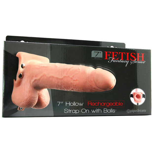 7" Hollow Vibrating Strap-On with Balls in Vanilla